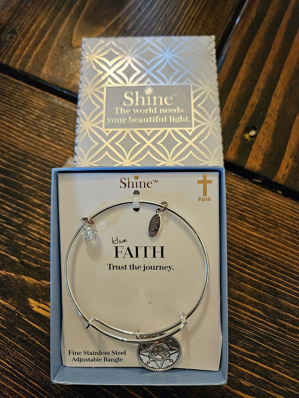 Shine Faith Silver Adjustable Bangle Bracelet